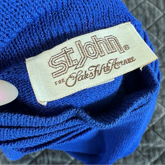 St. John Sweater Women 8 Santana Knit Top Royal Blue Vintage Mock Neck Buttons L - Picture 5 of 7